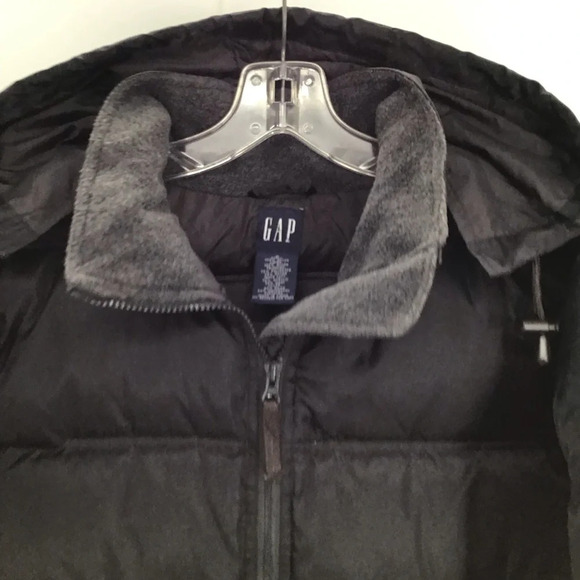 Gap Hooded Down Puffer Jacket Fleece Collar Winter Warm Black/Gray Size Small - Picture 3 of 8